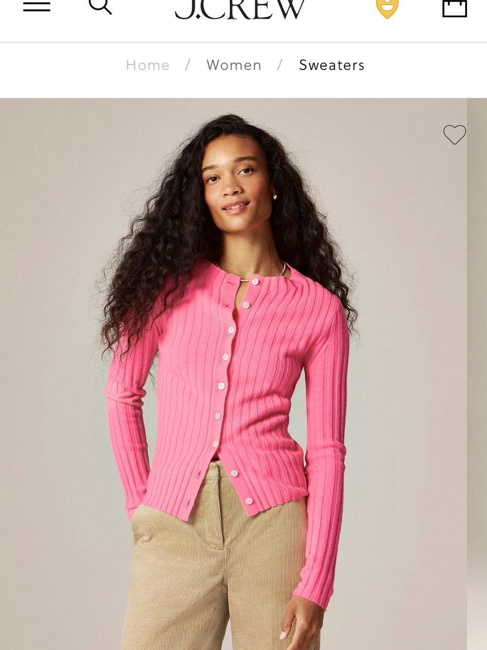 J. Crew Cashmere Bright Pink Ribbed Button-Front Cardigan